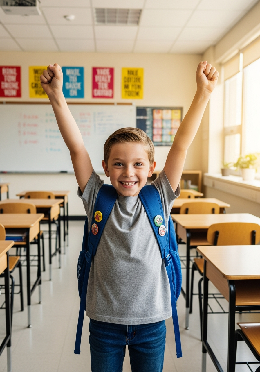 Estudante comemorando